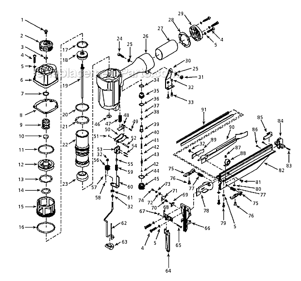 Page A Diagram and Parts List for  Campbell Hausfeld Nailer